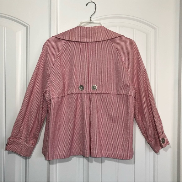 LAL Live A Little Cotton Blend Red / White Stripe Button Front Blazer Jacket L - Picture 7 of 12